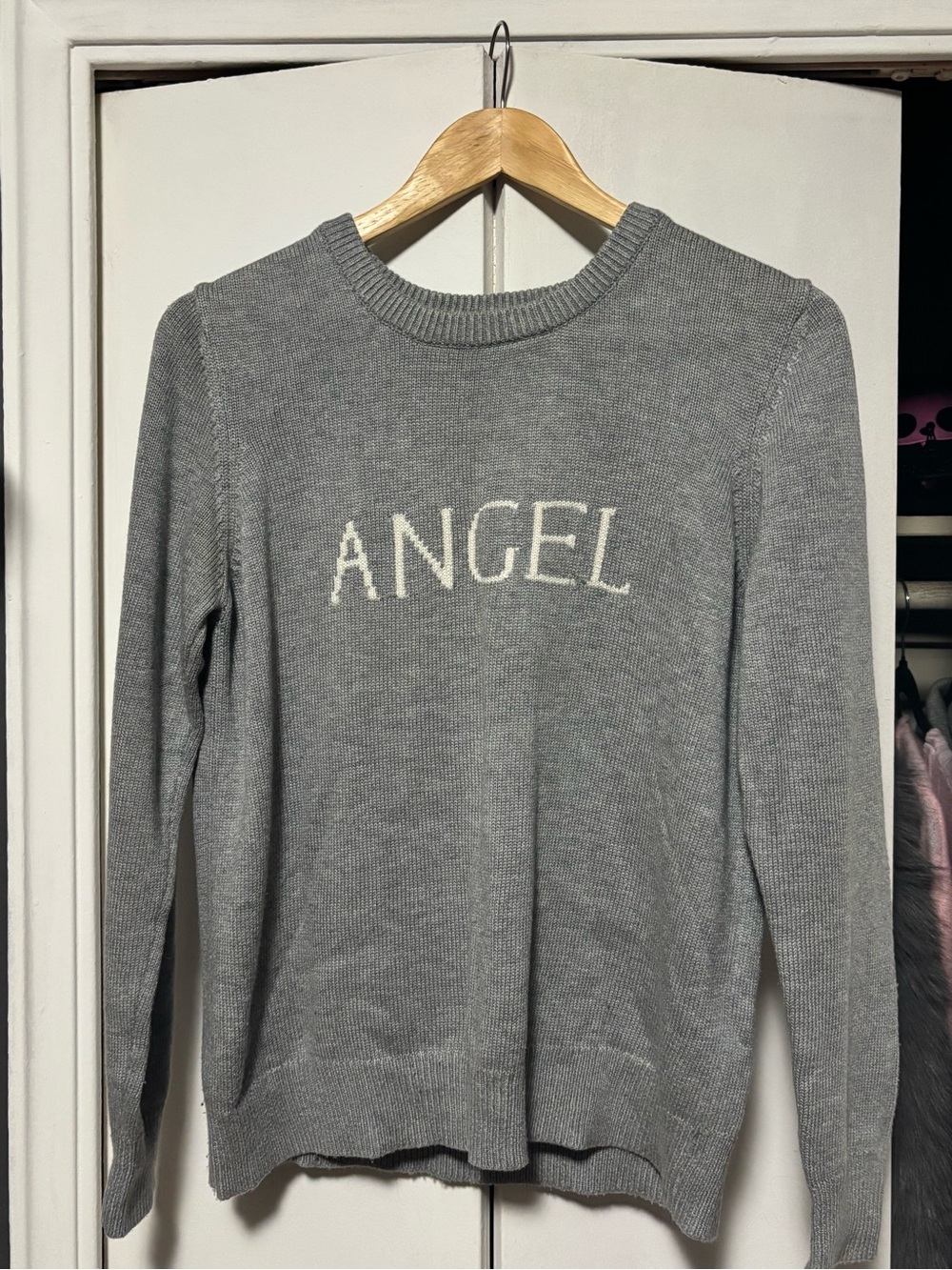 Victoria's Secret Gray Crewneck Sweater with White ANGEL Text